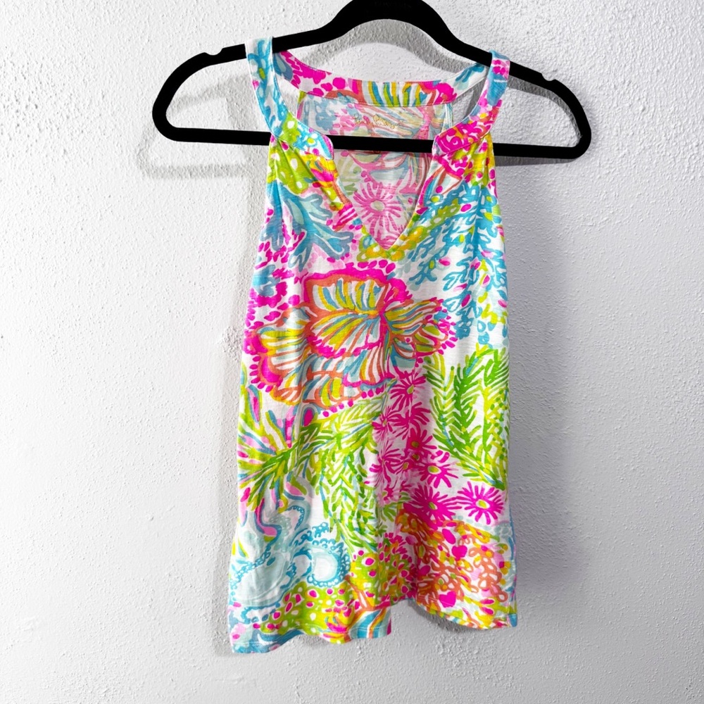 Lilly Pulitzer Pink and Yellow Sleeveless Graphic Tank Top small